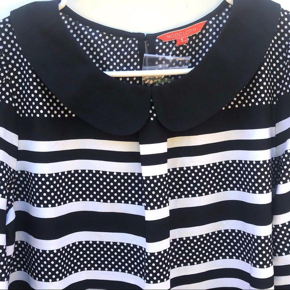 NWOT ModCloth Womens small Peter Pan Collar polka dot striped 3/4 sleeve top - Picture 4 of 8